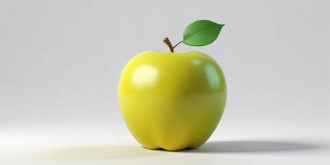 A green apple with a leaf, on a white background