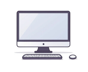 computer monitor with screen keyboard mouse on white 