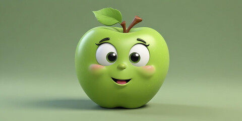 A green apple with a leaf, on a white background