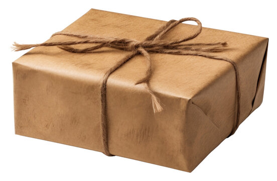 PNG Box Brown wrapped parce brown gift white background.