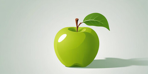 A green apple with a leaf, on a white background 