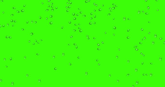 Raindrops trickle down at window animation on a green screen background. Water rain falling rendering window glass over on chroma key, Stock Footage in 4k, Close-up water drops on glass or bottle