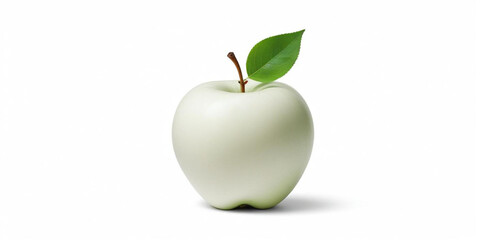A green apple with a leaf, on a white background 