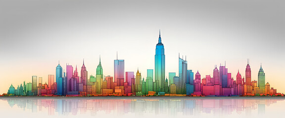 Obraz premium Illustrative color illustration of a cityscape or skyline of a distant city in a graphic style