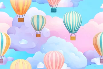 Printed roller blinds Seamless pattern of vintage hot air balloons in pastel colors, floating among stylized clouds