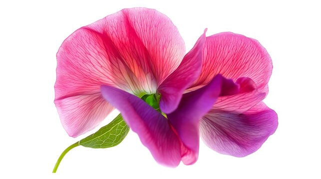Vibrant pink sweet pea flower, isolated on a white background. Showcasing the texture and natural beauty of this botanical subject. Perfect for themes of nature, elegance, and floral design
