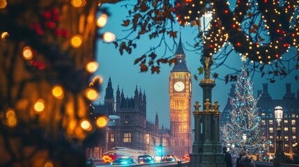 Christmas tree next to Big Ben