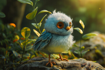 Cute adorable baby bird in cartoon animation fantasy style