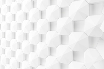 Fototapeta premium Abstract Hexagon Geometric Surface Loop 1A: light bright clean minimal hexagonal grid pattern, random waving motion background canvas in pure wall architectural white