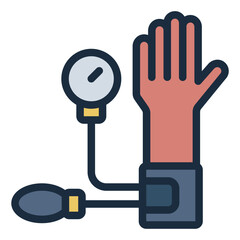 Blood pressure measurement icon with arm and tensimeter.