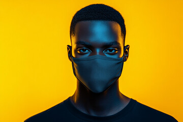 Fashionable Gray Face Mask for Men with Solid Neon Yellow Trendy Lifestyle Portrait in Modern Background