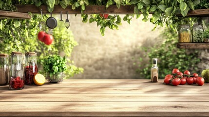 Fototapeta premium Beautiful summer kitchen backdrop with copy space