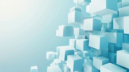 Obraz premium A digital abstract composition featuring floating light blue cubes against a soft gradient background.