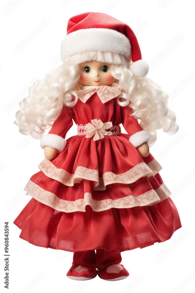 Poster PNG Female santa doll toy white background.