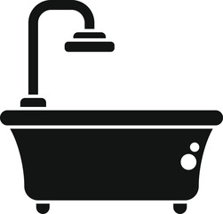 Simple vector icon of a bathtub with shower head representing bathroom furniture