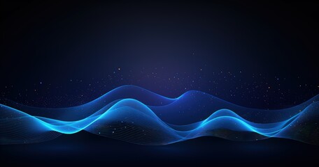A digital abstract design featuring flowing blue waves against a dark background, evoking a sense of motion and tranquility.