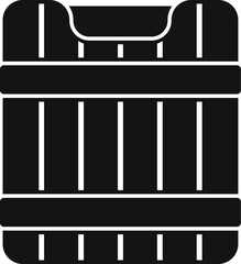 Black silhouette of a wooden barrel with metal hoops, traditionally used for storing and aging alcoholic beverages