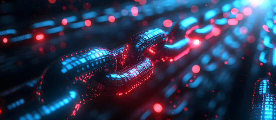 A chain of links is shown in a blue and red color scheme