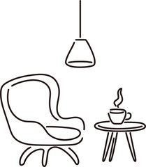 部屋　椅子　テーブル　ライフスタイル　線画　手描き　シンプル　イラスト