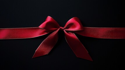 Elegant red satin bow tied on a ribbon, set against a black background, for gift wrapping and special occasions.