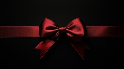 Elegant red satin bow tied on a ribbon, set against a black background, for gift wrapping and special occasions.