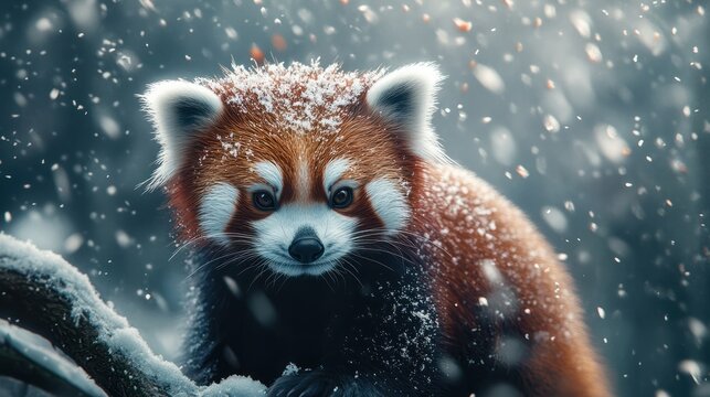 Red Panda in snow winter, generative ai