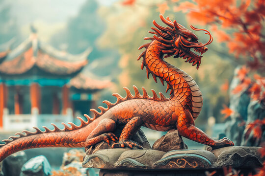 chinese new year, chinese style dragon statue, iconic dragon, wallpaper dragon, red dragon, dragon wood, ilstration dragon, sio naga, imlek tahun baru