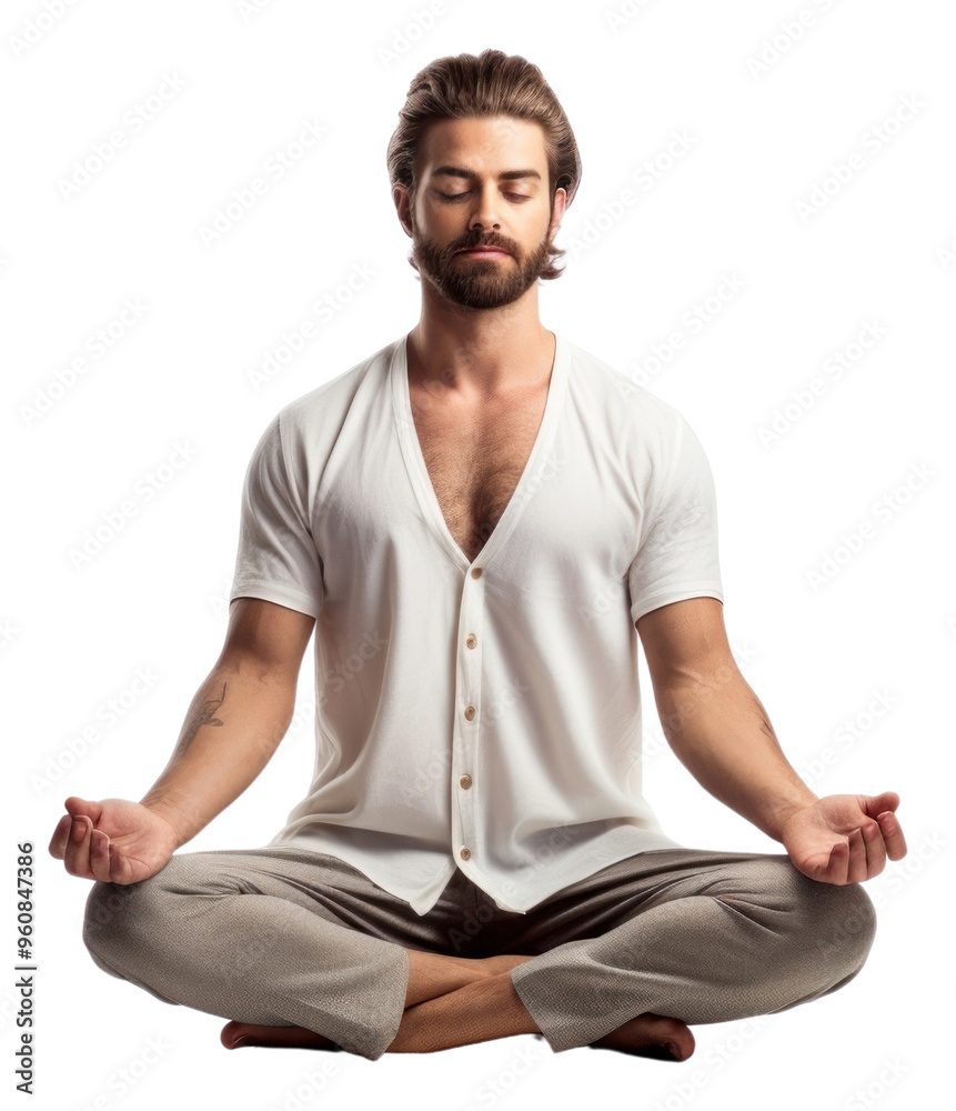 Sticker PNG Men meditation sitting sports adult.