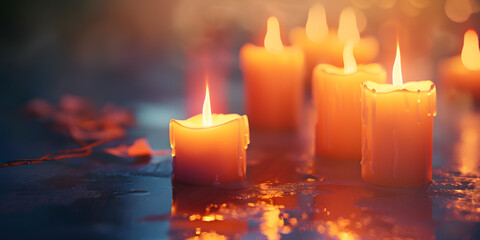 Candle background with flickering candles, soft warm light, and serene ambiance