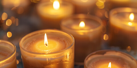 Flickering candle flames with soft warm light creating a serene and tranquil ambiance