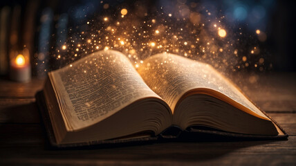 Obraz premium A book of magic with a bright magical glow, creating an atmosphere of wizardry and fantasy