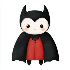 A single cute Halloween vampire with a tiny cape, watercolor illustration, clipart, isolated on pure white background