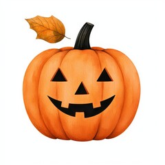 A single cute jackolantern with a winking face, watercolor illustration, clipart, isolated on pure white background