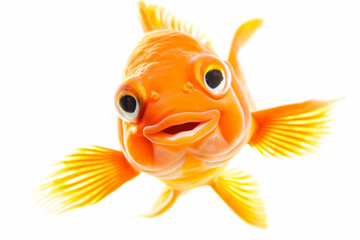 Fototapeta premium An orange fish with big eyes and a big smile on a white background