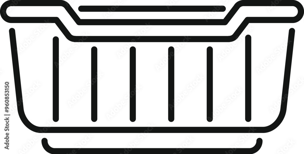 Poster simple vector showing an empty rectangular plastic container with handles, for storing food