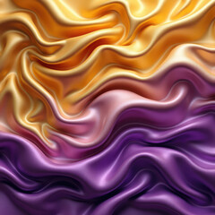 Background with 3d Gold Bright Wave and Purple Gradient Silk Fabric texture