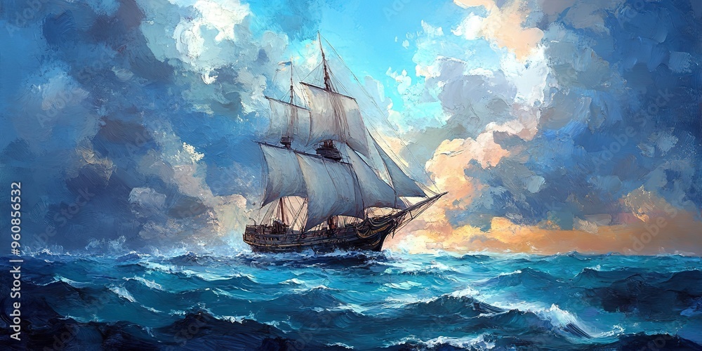 Poster painting of ship in the sea