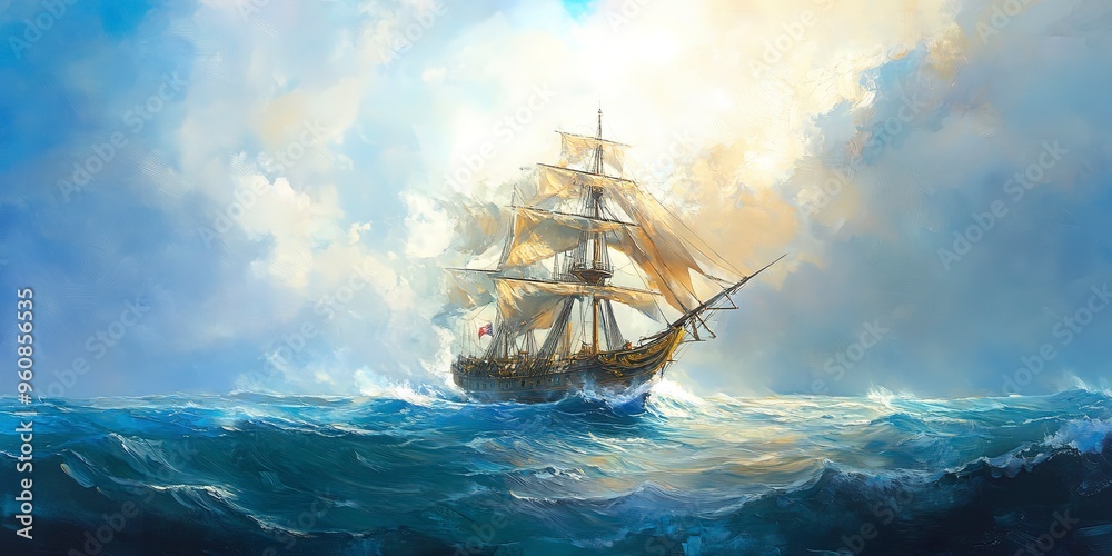 Poster painting of ship in the sea