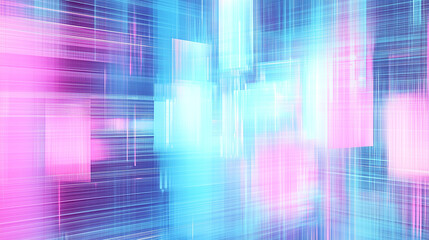 Naklejka premium Tło w odcieniach błękitu, mięty i różu tworzy fascynujący obraz w estetyce futurystycznej. Wzory przypominające zniekształcenia nadają całości cyberpunkowy klimat.