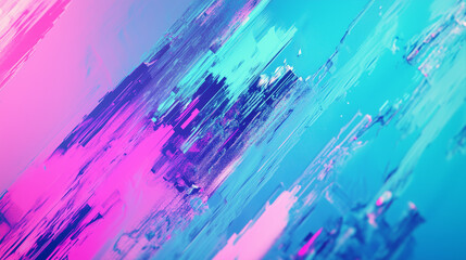 Naklejka premium Tło w odcieniach błękitu, mięty i różu tworzy fascynujący obraz w estetyce futurystycznej. Wzory przypominające zniekształcenia nadają całości cyberpunkowy klimat.