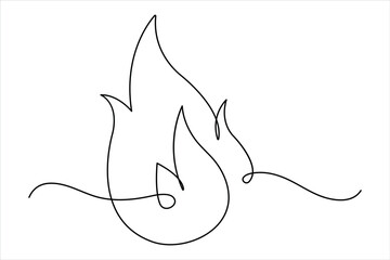 Continuous one line fire art drawing vector illustration