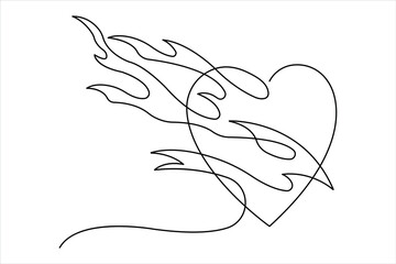 Continuous one line fire art drawing vector illustration