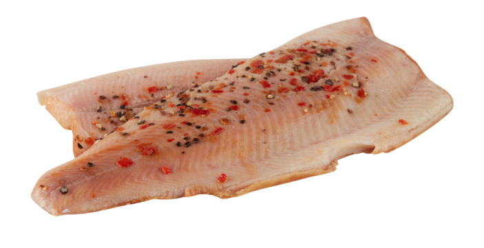 Sliced ​​fish fillet sprinkled with red chilies