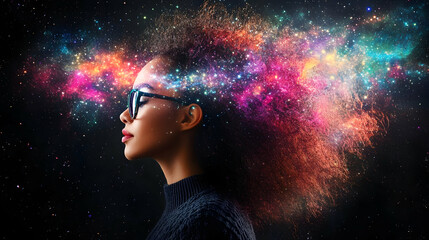 Woman with Galaxy Hair and Glasses