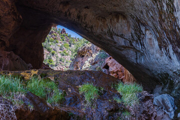 The view looking upstream through the passage below the natural bridge at Tonto Natural Bridge State Park near Payson, Arizona.