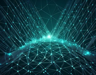 Obraz premium Abstract polygonal background from lines, dots and glowing particles with plexus effect