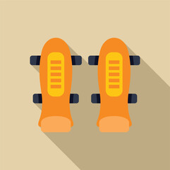 Pair of orange knee pads providing safety and protection during sports activities, flat lay with long shadow