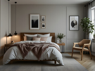 Fototapeta premium Modern Scandinavian Chic and Classic Bedroom Interior Design