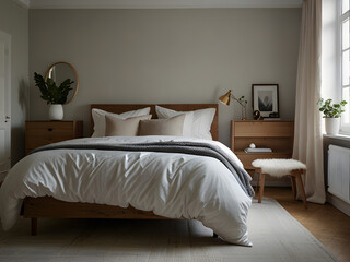 Obraz premium Modern Scandinavian Chic and Classic Bedroom Interior Design