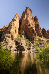 The Bulldog Cliffs tower over the Salt River downstream of Saguaro Lake near Phoenix, Arizona.